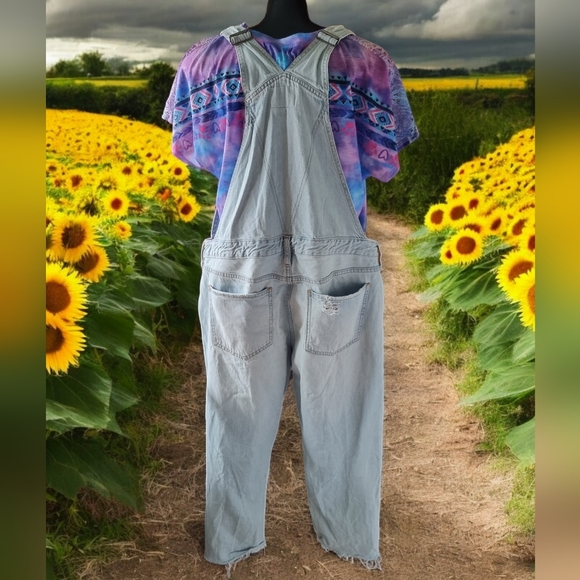 Abercrombie & Fitch  Distressed Boyfriend Ankle Length Light Wash Denim Overalls - Picture 4 of 11